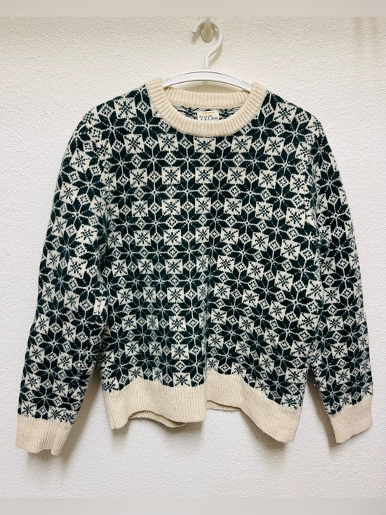 J. Crew Other - J. CREW Lambswool Fair Isle Crewneck Sweater Dark Green & Cream Men’s Size XL
